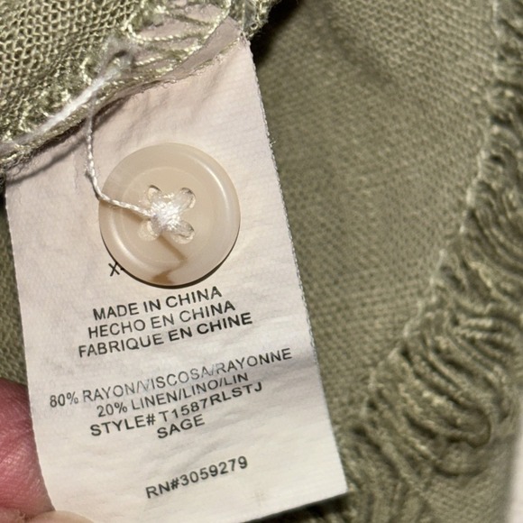 Thread & Supply Sage  Button Up Linen Blend Frayed Hem Western Boho‎ XS - Picture 5 of 7